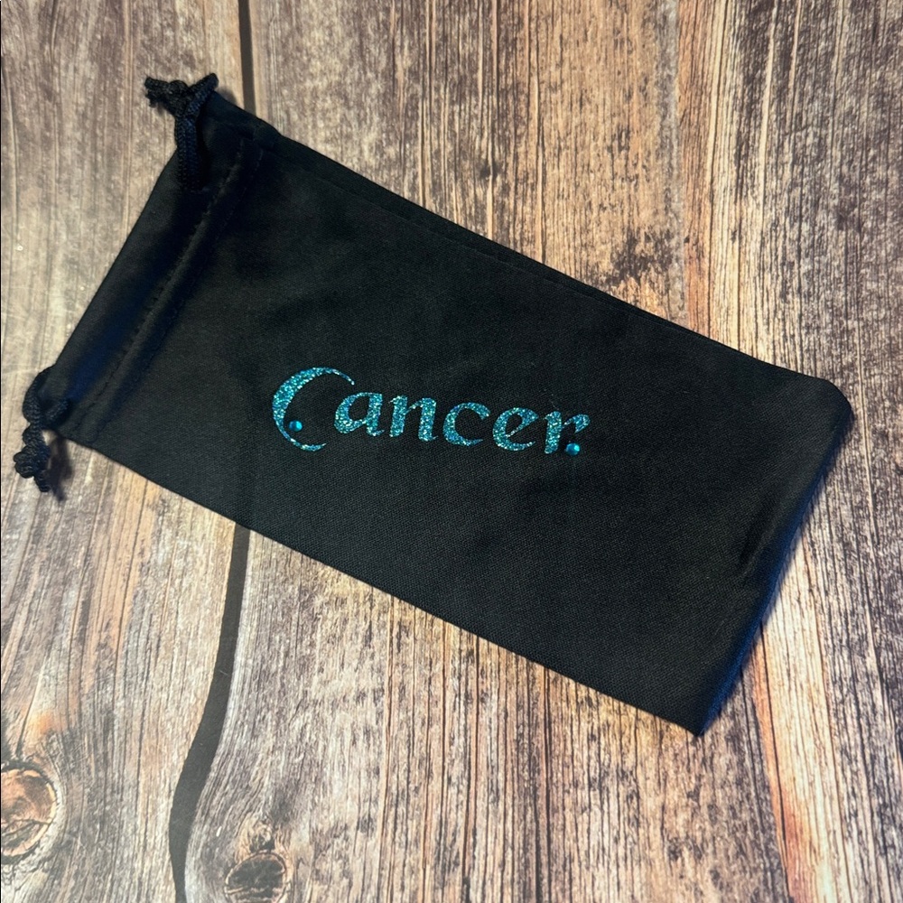 NEW Black Drawstring Glasses Pouch with Cancer Design Item #PHK6734
